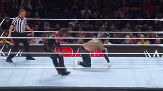 Jey Uso wins during Rollins Rhodes McIntyre and The Bloodline chaos Raw March 25 2024