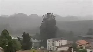 پودر شدن یک درخت در اثر صاعقه در شهری در فرانسه