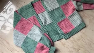 آموزش بافت جلیقه چهارخونه پارت 1/ part 1 crochet cardigan