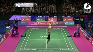 مسابقه فینال بدمینتون سینگل زنان در مسابقات قهرمانی جهان 2017 -  Pusarla V. Sindhu از هند و Nozomi Okuhara از ژاپن