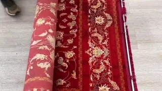 فرش قرمز ماشینی ابریشمی طرح افشان بسیار لوکس و نفیس