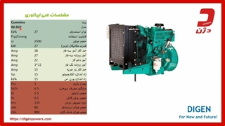 موارد کاربرد مولد برق کامینز 27 کاوا ـ دژن ژنراتور